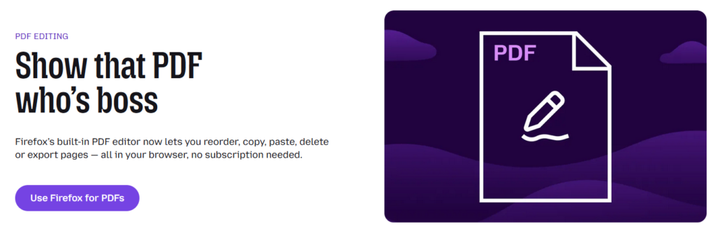 Screenshot of Firefox promo image for its new PDF editing feature.