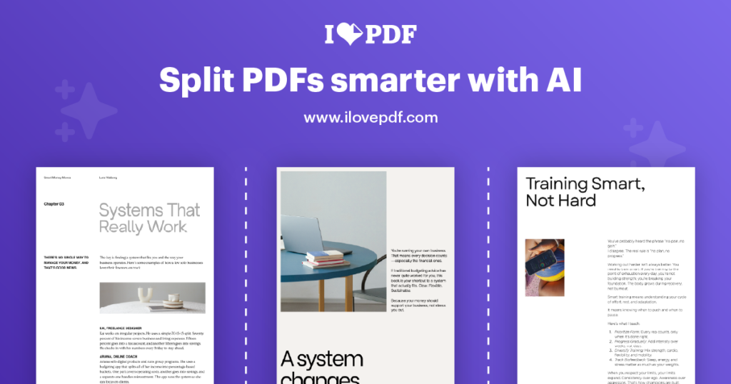 iLovePDF's new Smart range mode splits PDFs by content and intent rather than page numbers, using AI to divide files by invoice number, patient ID, chapter, or a custom prompt