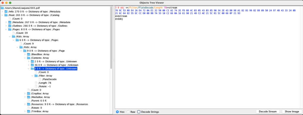 COS Object Tree - JPedal Inspector