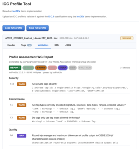 Screenshot of an ICC validator response.