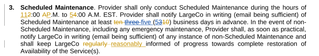 A paragraph of text showing tracked-changes.